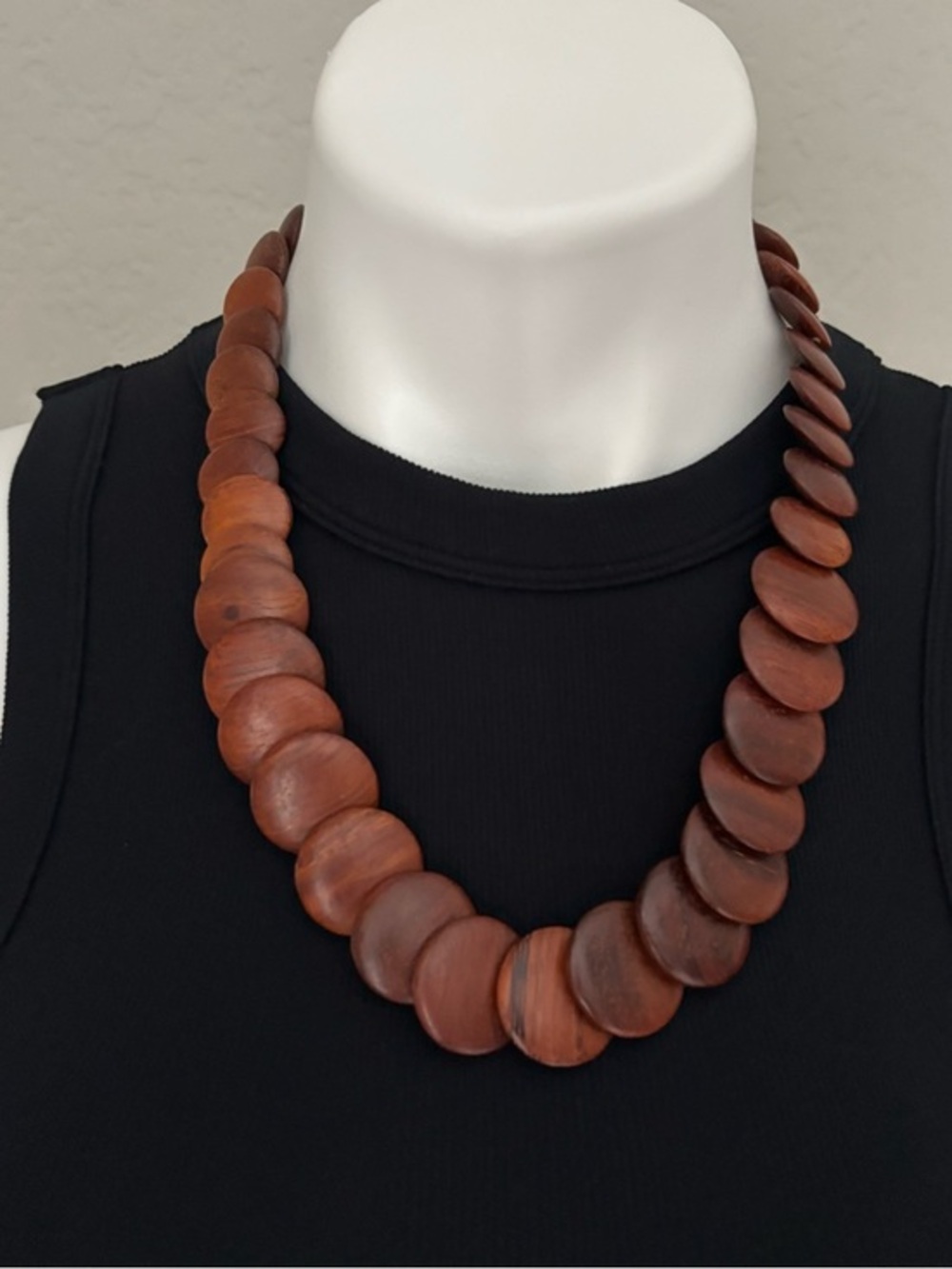 Wooden Disc Graduated Polished Boho Chic Bohemian‎ Necklace